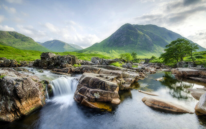 River Flowing over Rocks — Green, Serene, Afternoon, Photograph, Mountains