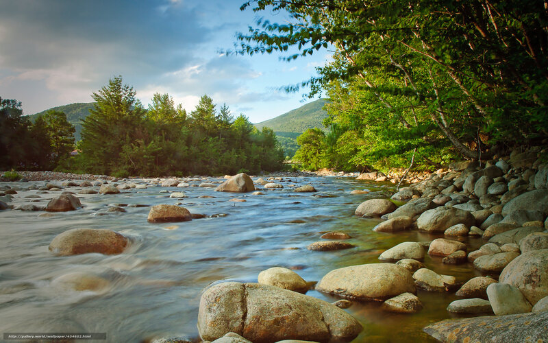 River Flowing over Rocks — Green, Serene, Afternoon, Photograph, Trees, Mountain