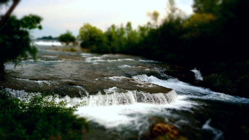 River Flowing over Rocks — Green, Serene, Afternoon, Photograph, Trees, Water