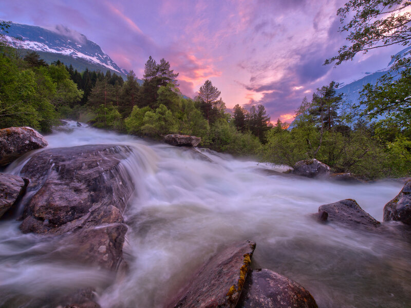 River Flowing over Rocks — Purple, Serene