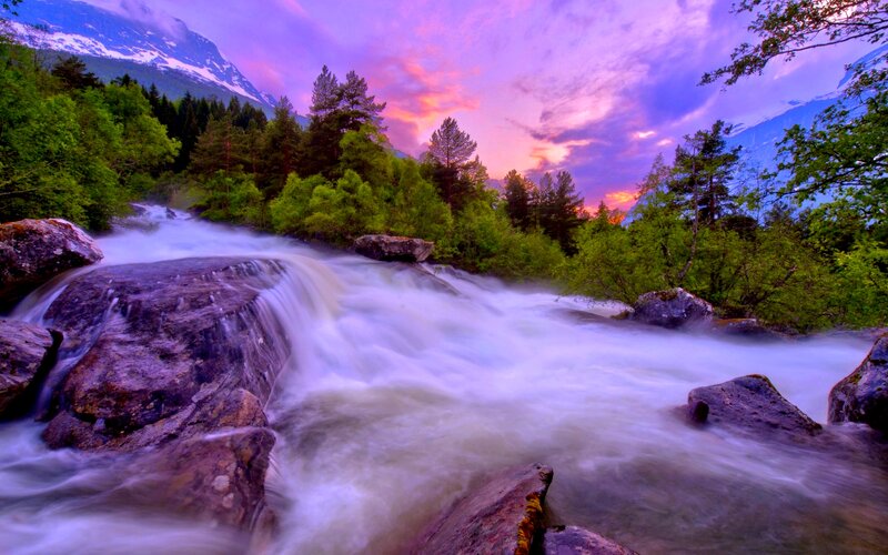 River Flowing over Rocks — Purple