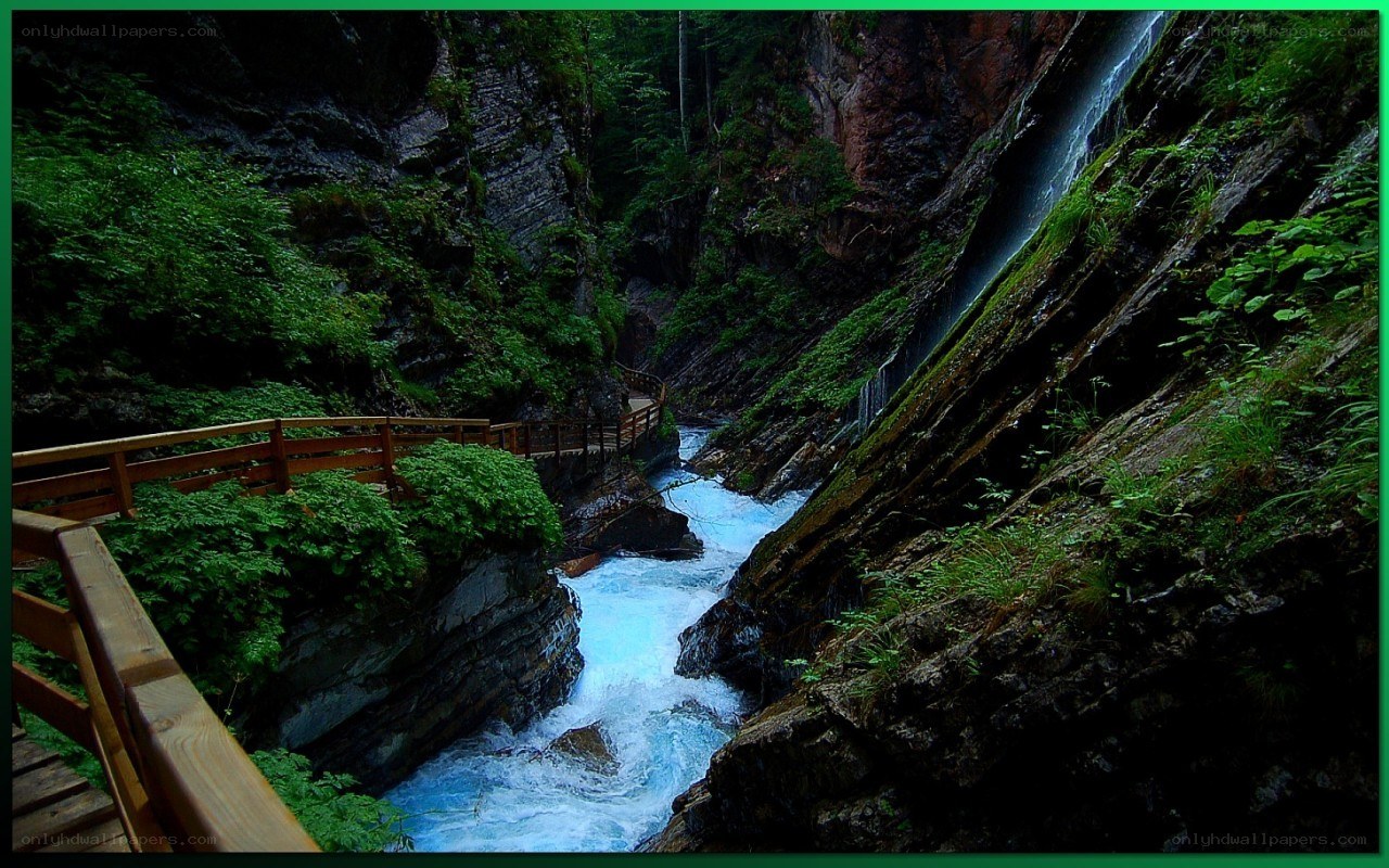 River flowing through a forested canyon