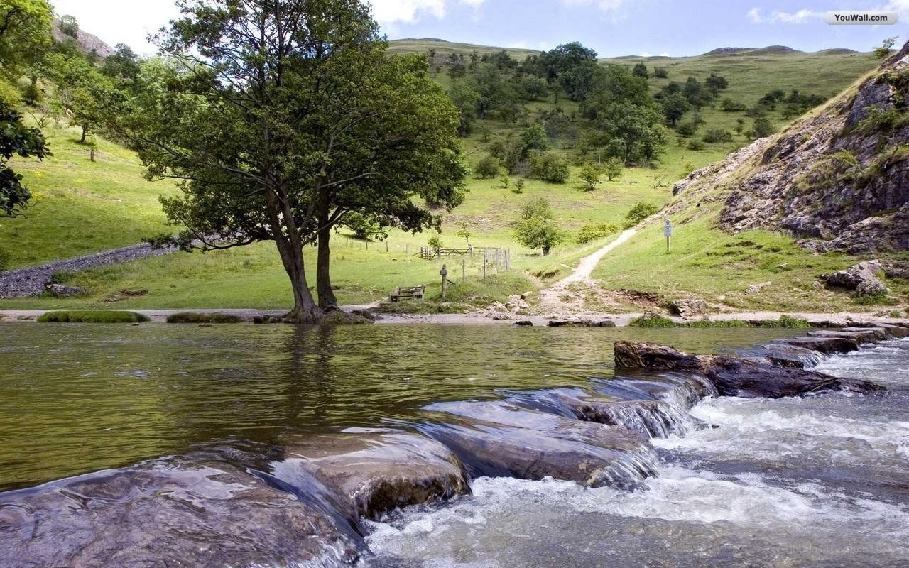 River flowing through a green valley