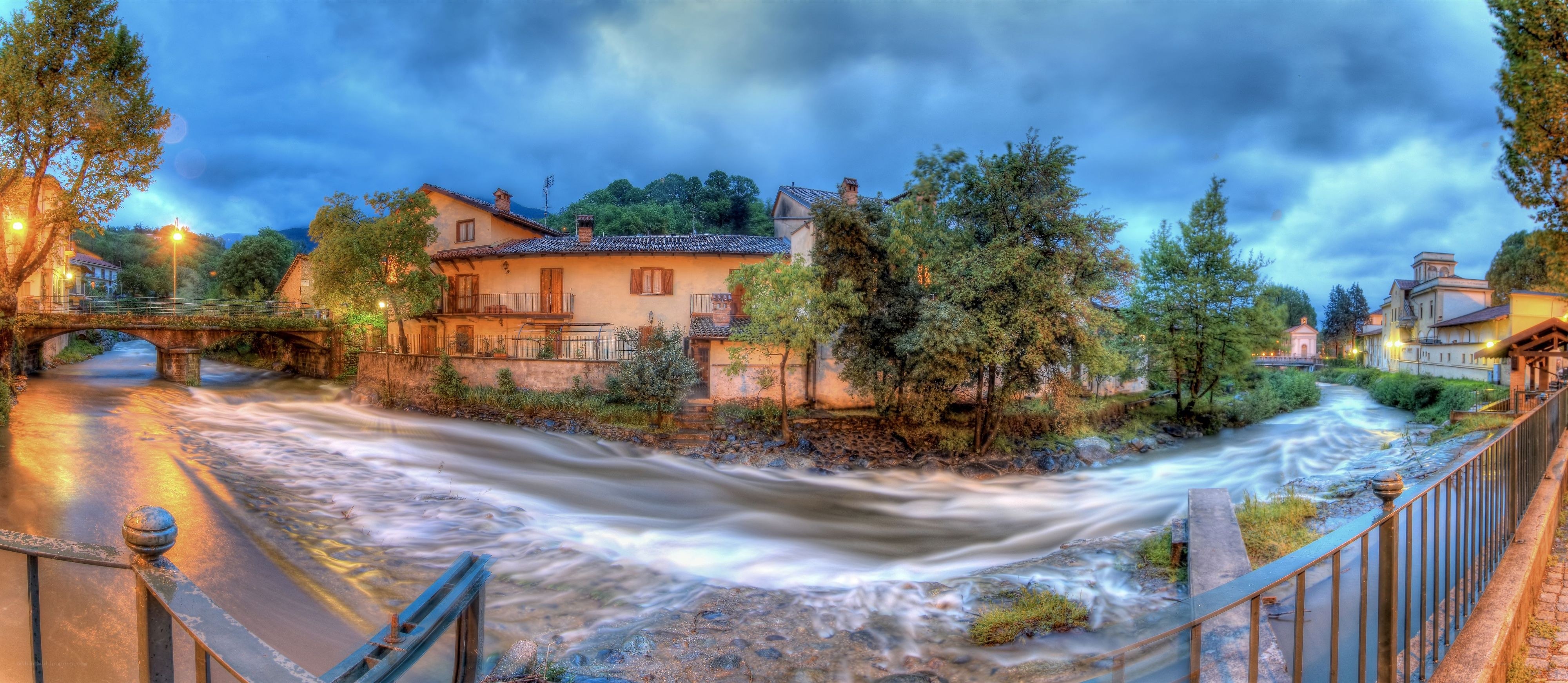River flowing through a village