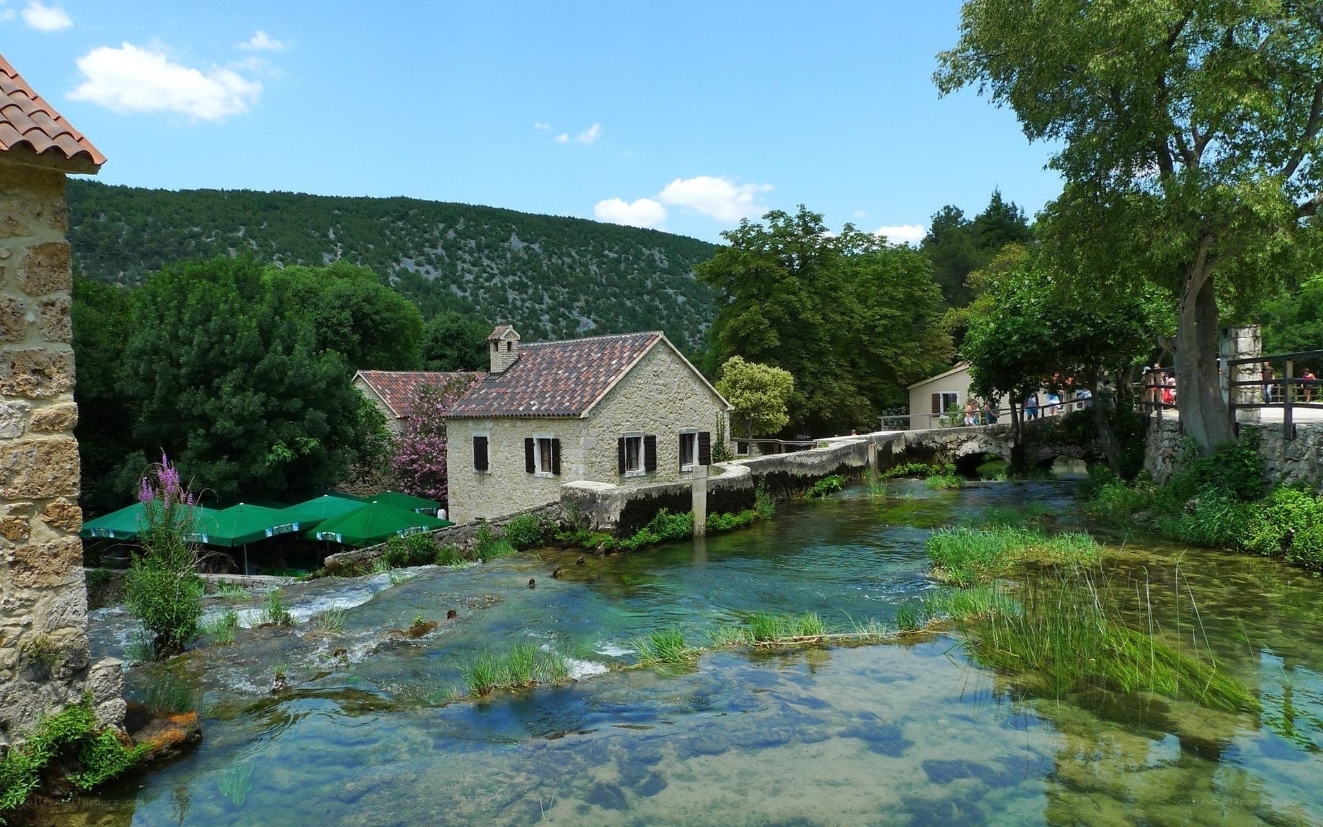 River flowing through a village