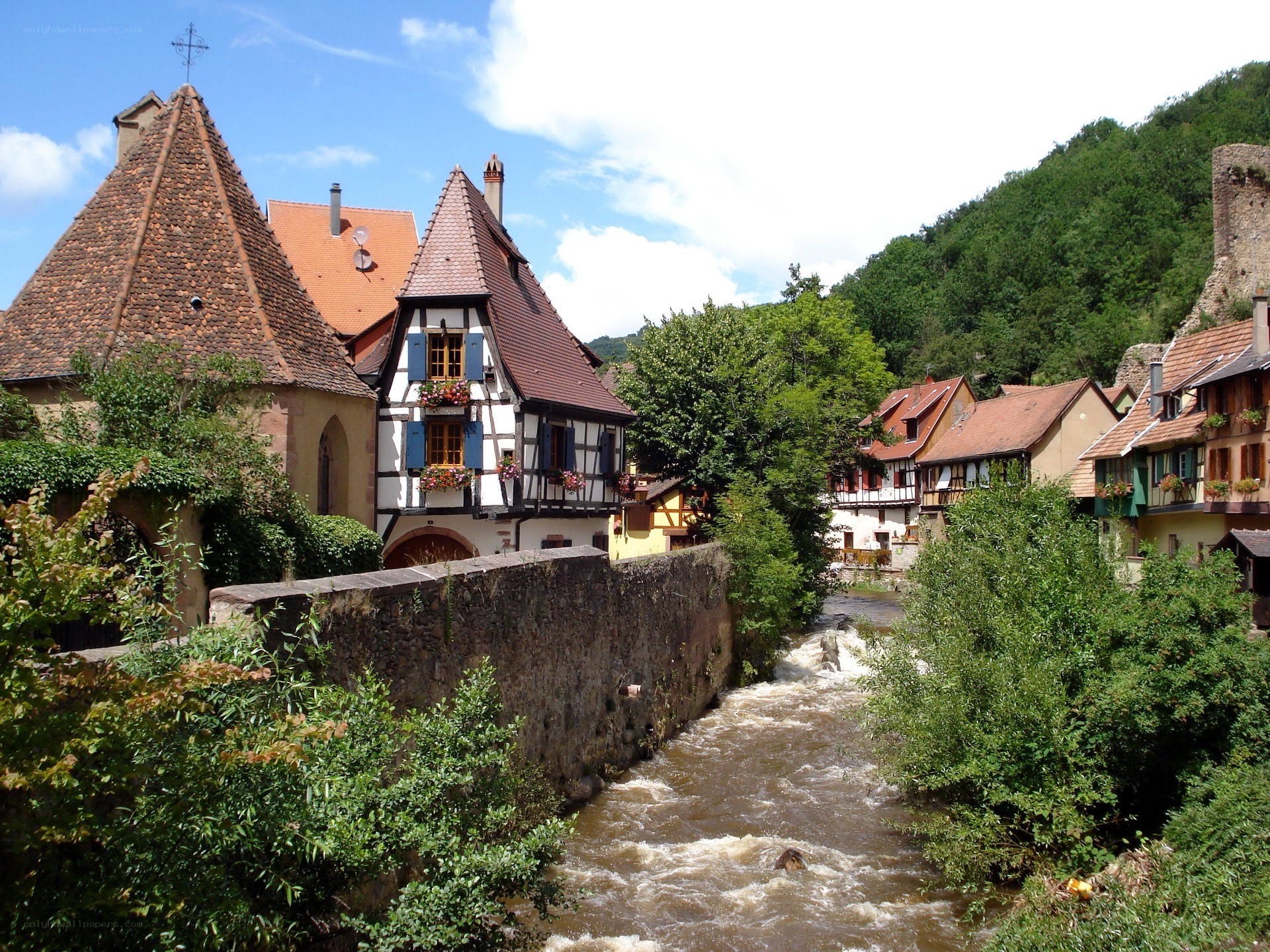 River flowing through a village