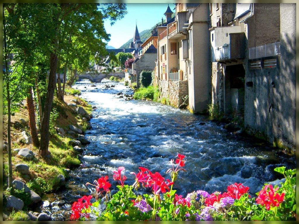 River flowing through a village