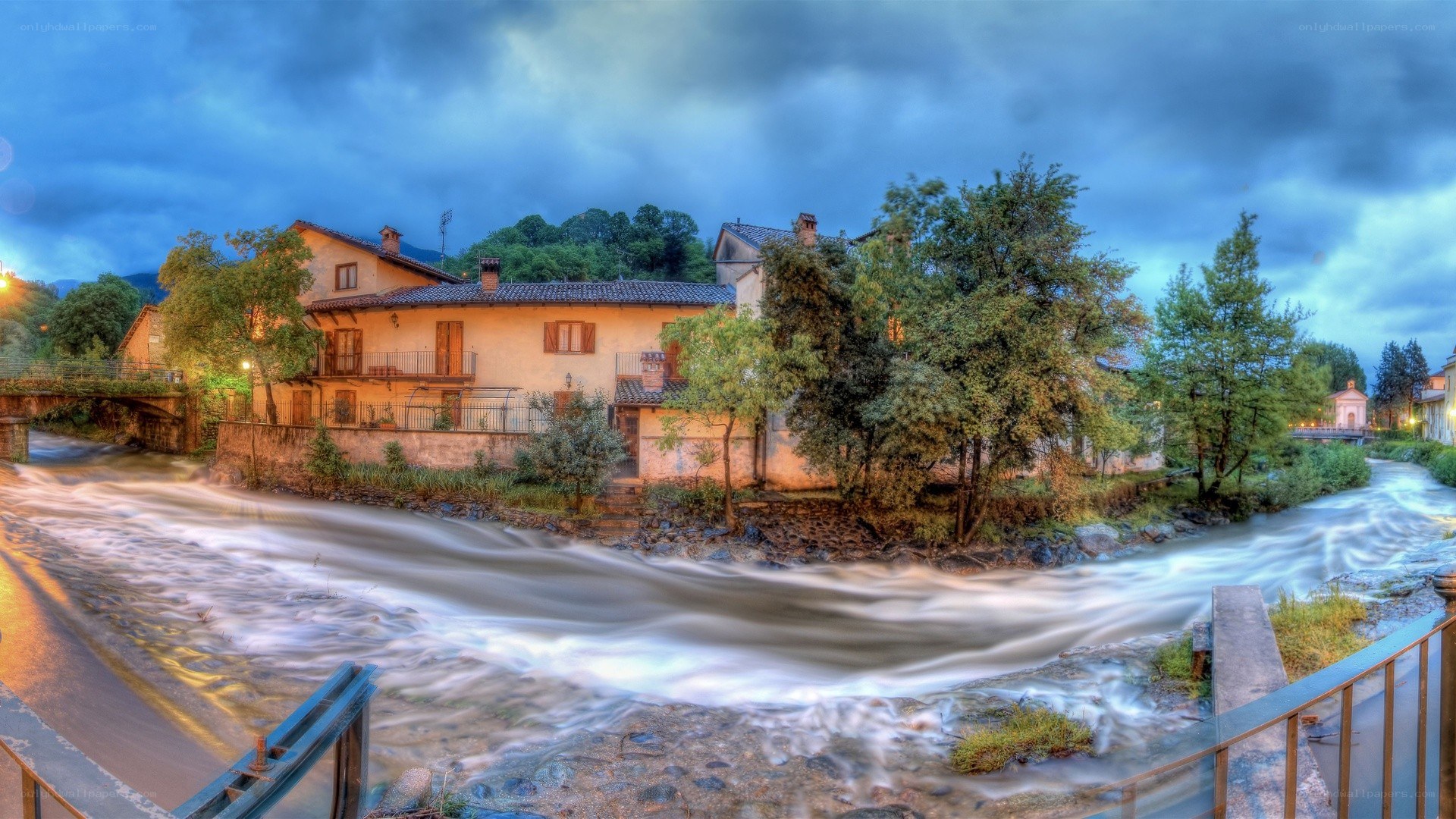 River flowing through a village