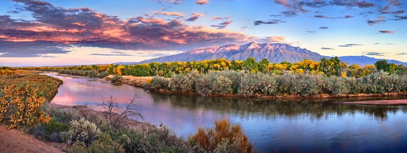 River Flowing Through Autumn Landscape — Blue