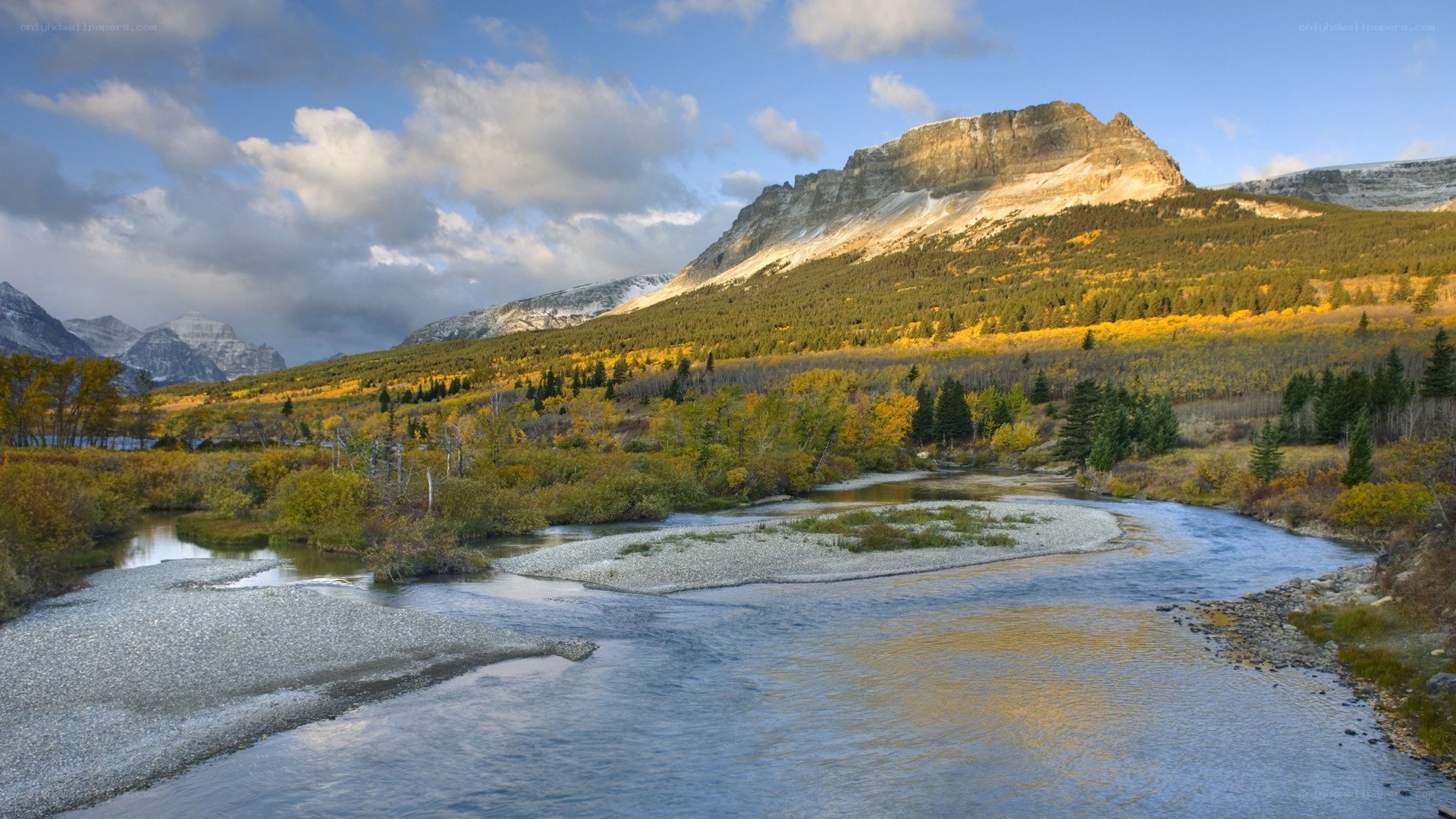 River flowing through autumn mountains