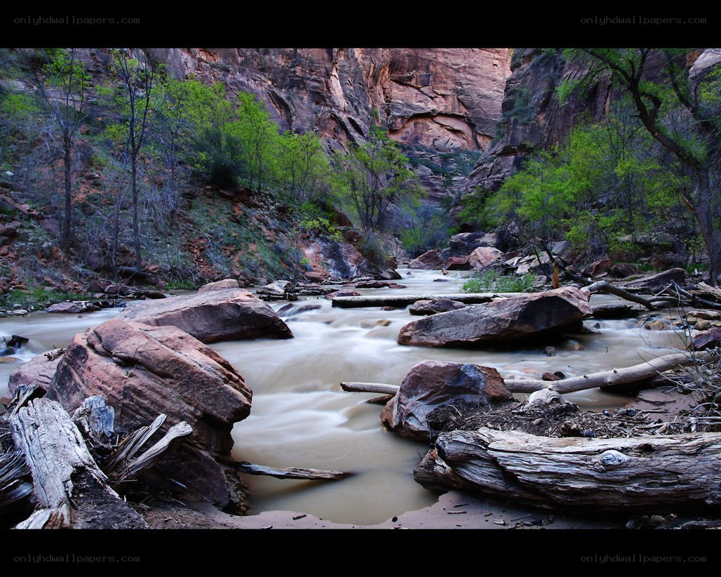 River flowing through canyon