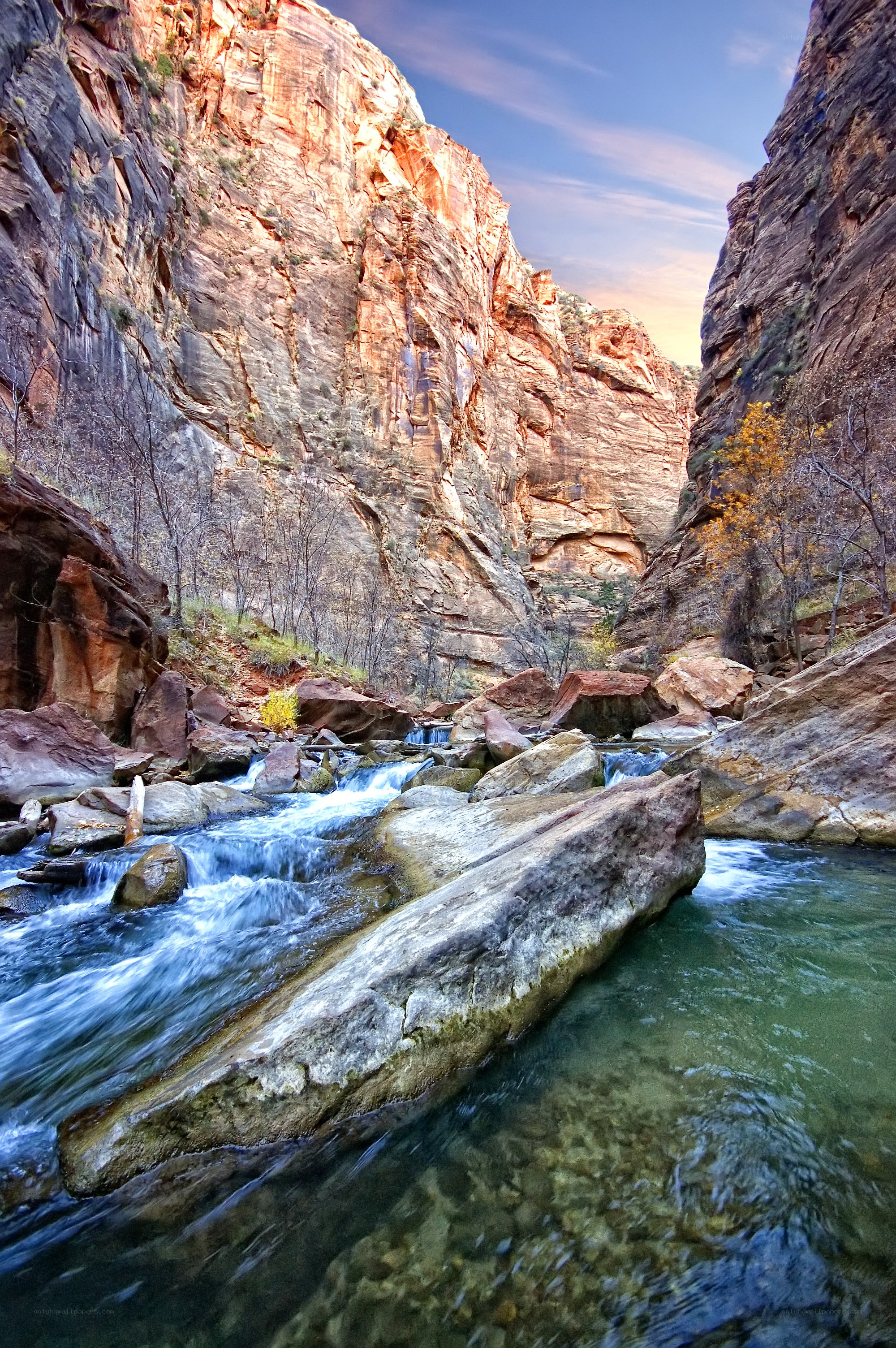 River flowing through canyon