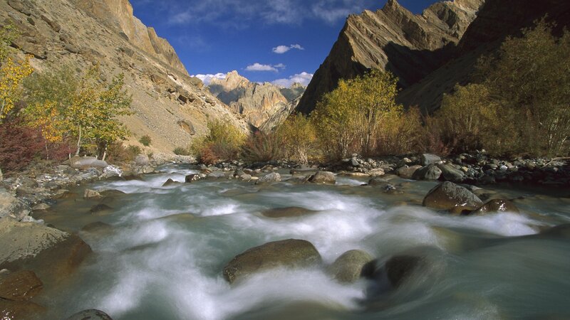 River Flowing Through Canyon — Autumn