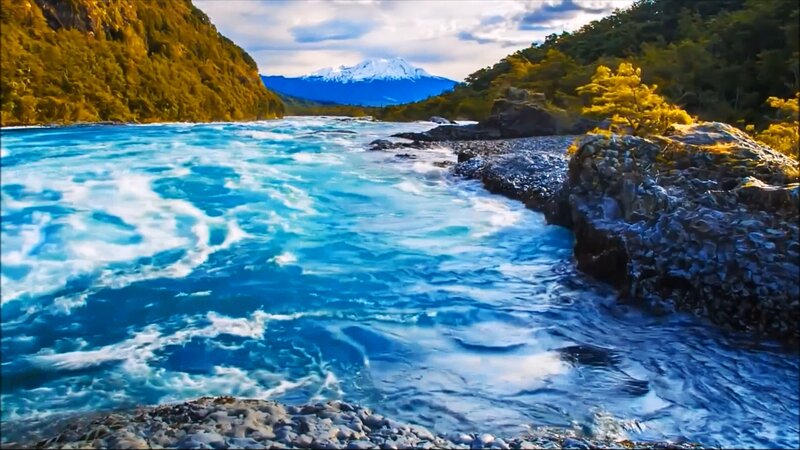 River Flowing Through Canyon — Blue, Dramatic, Afternoon, Photograph, Mountain