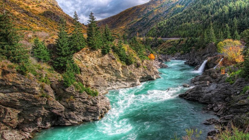 River Flowing Through Canyon — Blue, Dramatic, Autumn, Photograph