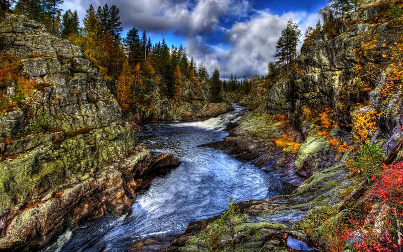 River Flowing Through Canyon — Blue, Dramatic, Autumn