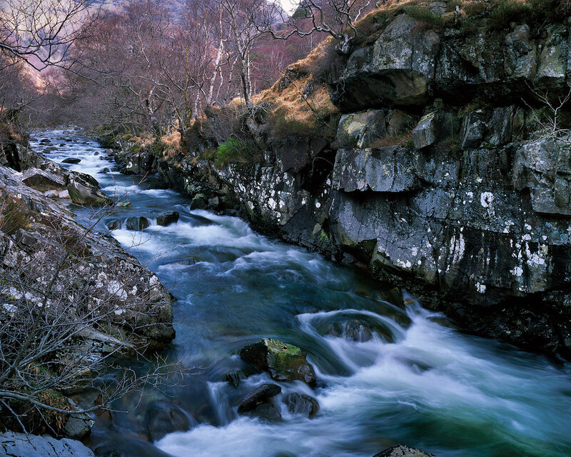 River Flowing Through Canyon — Blue, Dynamic, Autumn