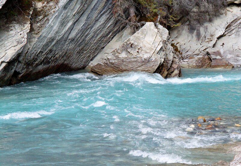 River Flowing Through Canyon — Blue, Dynamic, Photograph