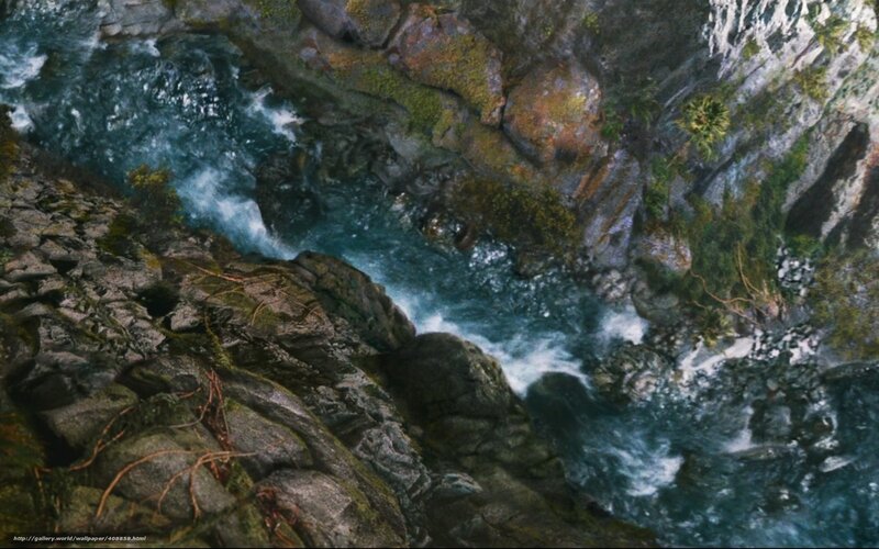 River Flowing Through Canyon — Blue, Natural, Photograph