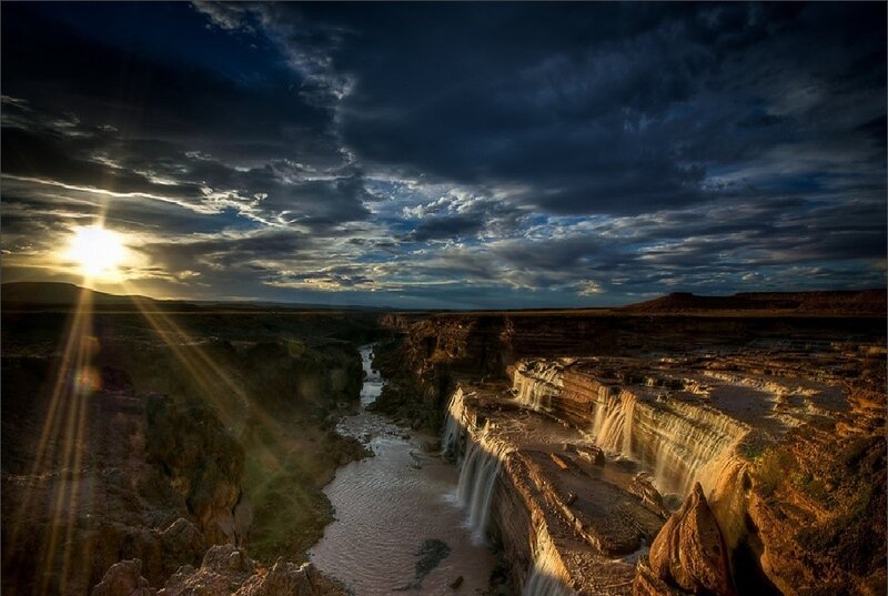River Flowing Through Canyon — Brown, Dramatic, Sunset