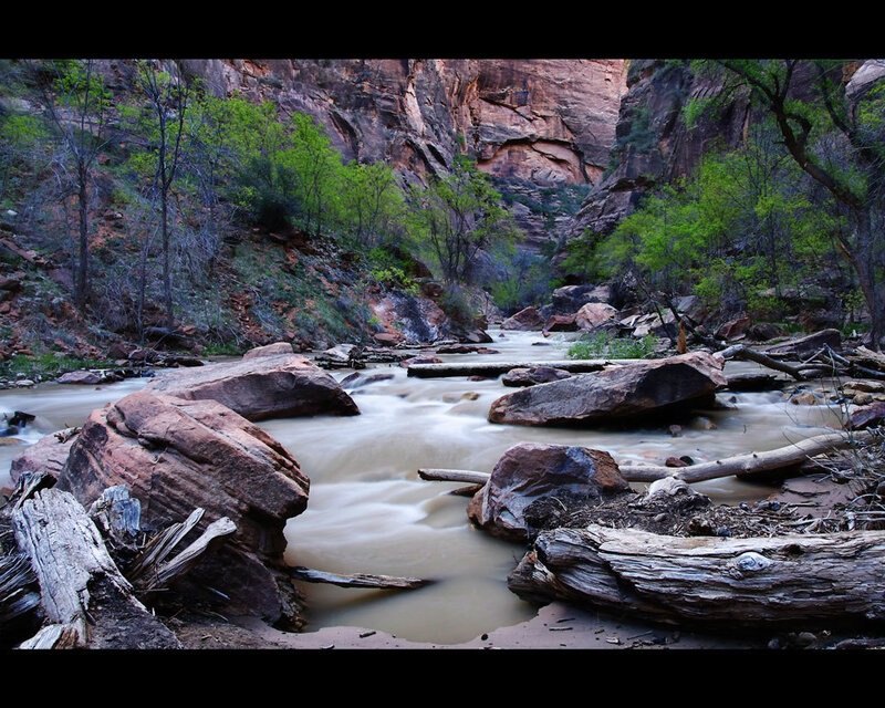 River Flowing Through Canyon — Brown, Serene, Spring