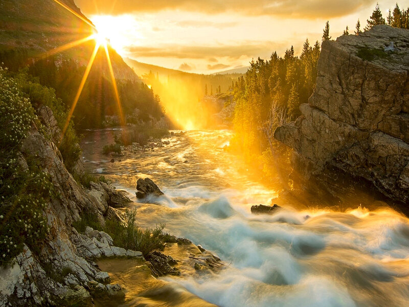 River Flowing Through Canyon — Gold, Dramatic, Sunset