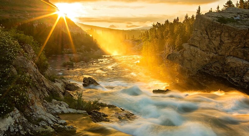 River Flowing Through Canyon — Gold, Dramatic