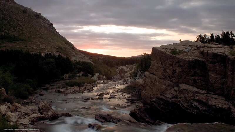 River Flowing Through Canyon — Gray, Dramatic, Sunset
