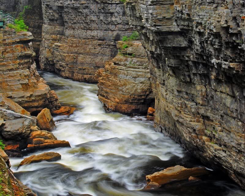 River Flowing Through Canyon — Gray, Dramatic