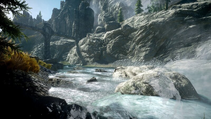 River Flowing Through Canyon — Gray, Serene, Afternoon, 3d Render