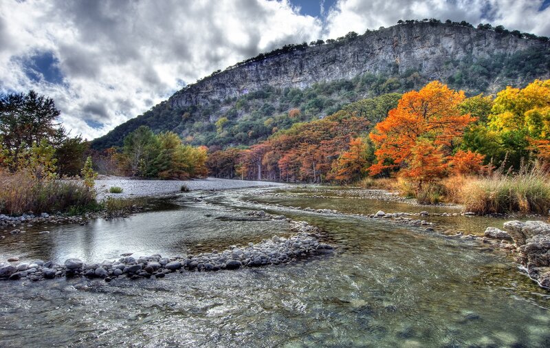 River Flowing Through Canyon — Green, Dramatic, Autumn, Photograph