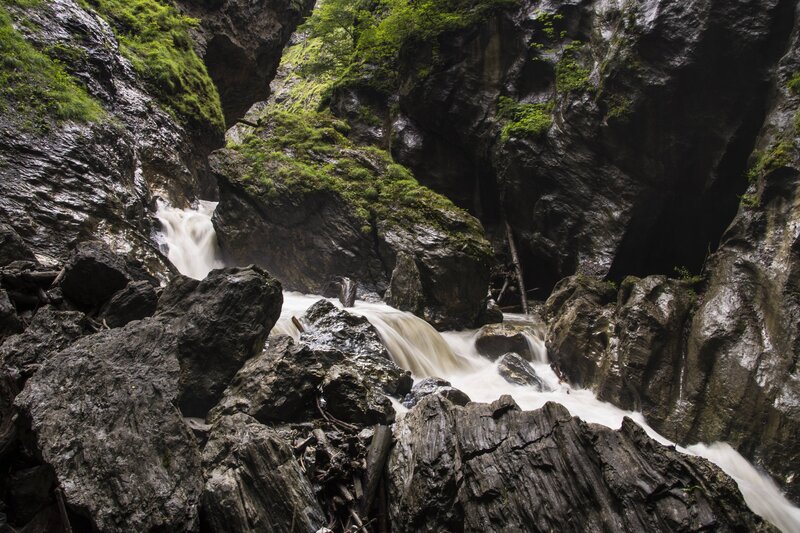 River Flowing Through Canyon — Green, Dramatic, Photograph, Rocks