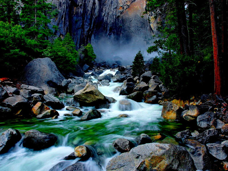 River Flowing Through Canyon — Green, Dramatic, Photograph