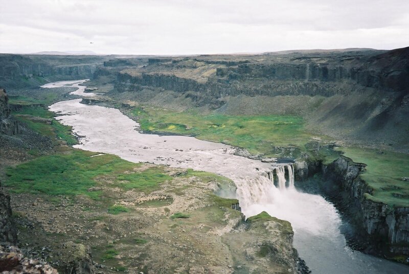 River Flowing Through Canyon — Green, Dramatic, Photograph, Waterfall, Gray