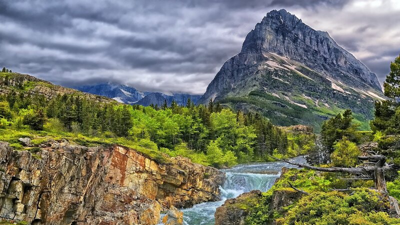 River Flowing Through Canyon — Green, Dramatic, Spring, Photograph