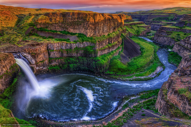 River Flowing Through Canyon — Green, Dramatic, Sunset