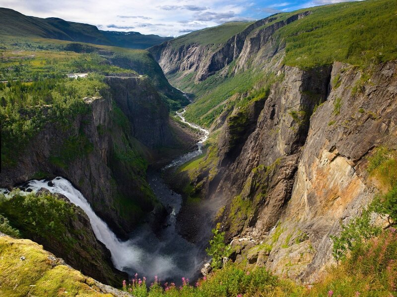 River Flowing Through Canyon — Green, Dramatic