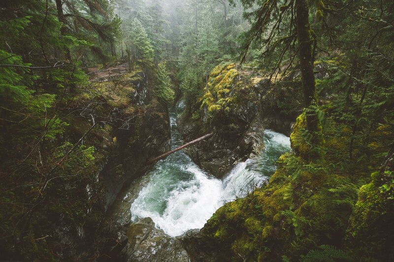 River Flowing Through Canyon — Green, Moody