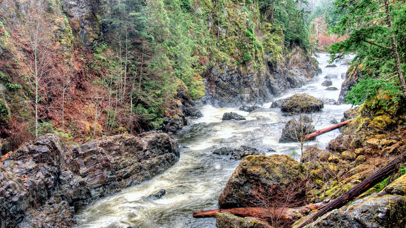 River Flowing Through Canyon — Green, Natural, Autumn