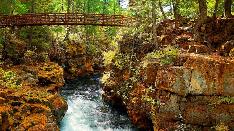 River Flowing Through Canyon — Green, Serene, Autumn
