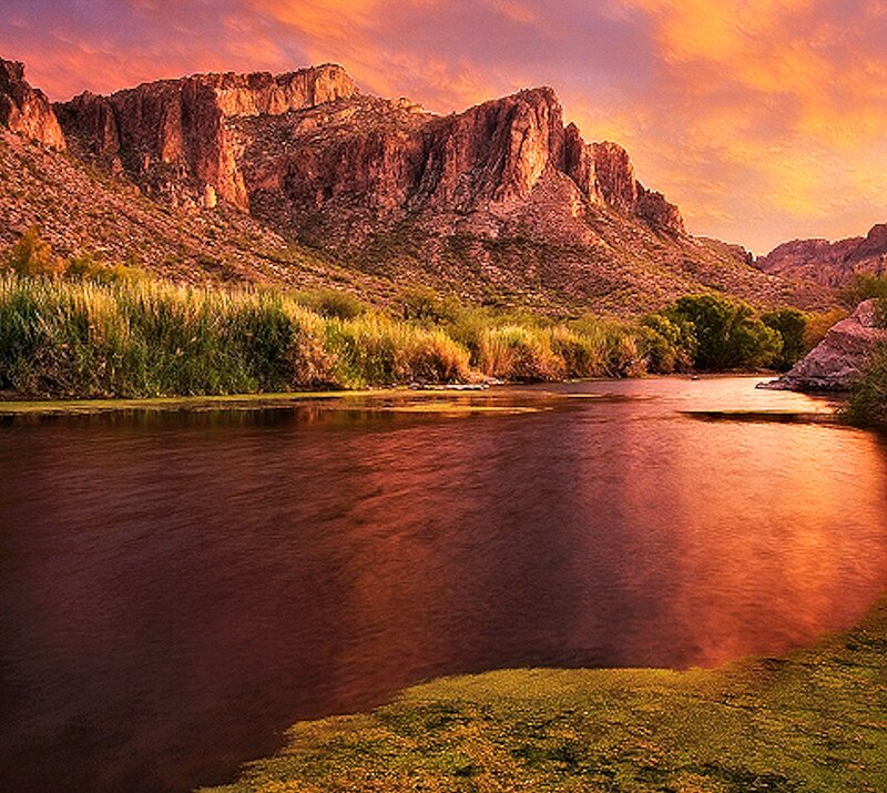 River Flowing Through Canyon — Orange, Dramatic, Sunset