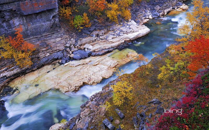 River Flowing Through Canyon — Orange, Serene, Autumn