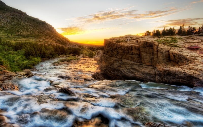 River Flowing Through Canyon — Orange, Serene, Sunset