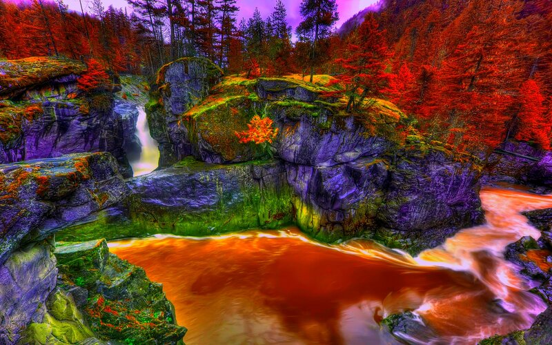 River Flowing Through Canyon — Red, Dramatic