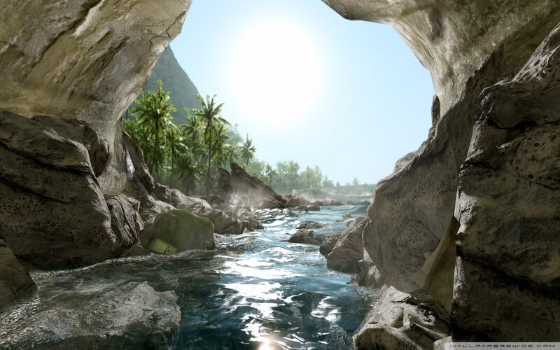 River Flowing Through Cave — Blue