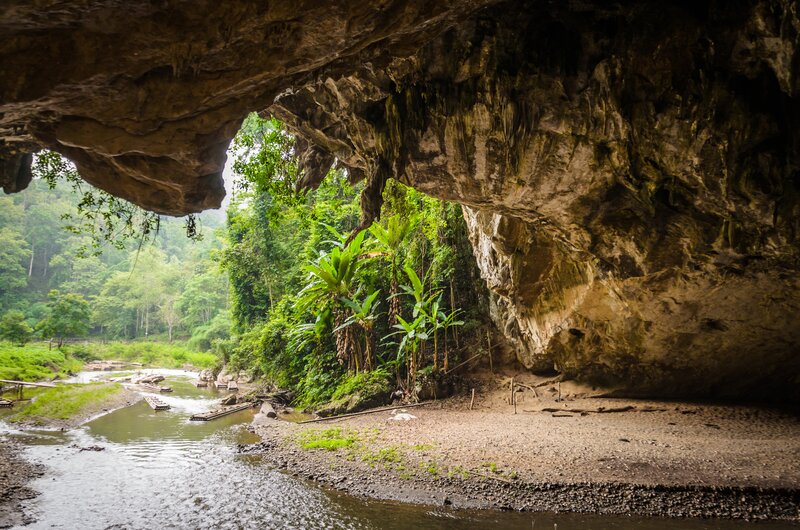 River Flowing Through Cave — Green