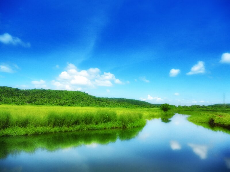 River Flowing Through Field — Blue