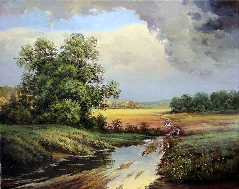 River Flowing Through Field