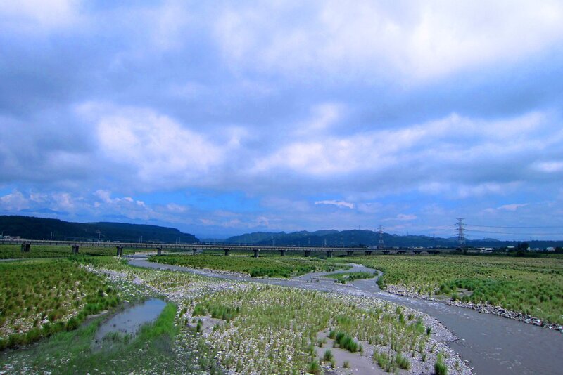 River Flowing Through Fields