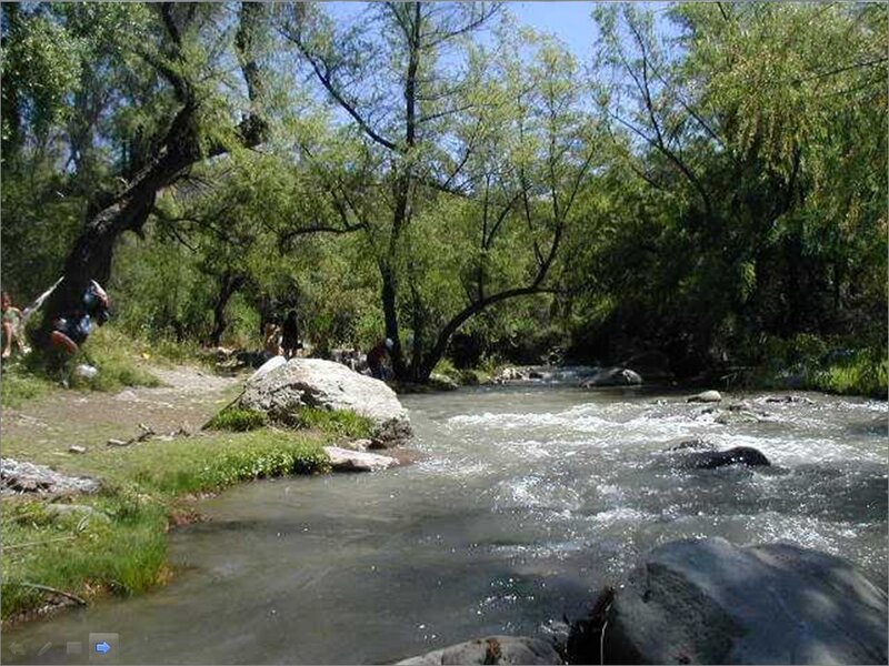 River Flowing Through Forest — Green, Serene, Afternoon, Photograph, Trees, Rocks, People